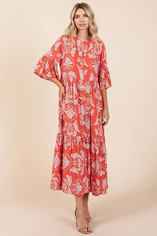 Mittoshop Abstract Leaf Print Tiered Ruffle Dress - Brittney MADE