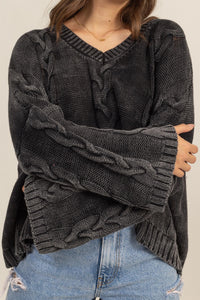 HYFVE Cable Knit V-Neck Dropped Shoulder Oversized Sweater - Brittney MADE