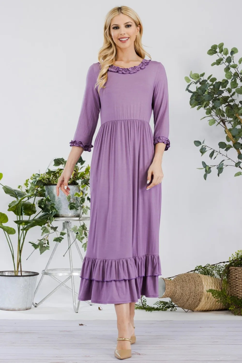 Celeste Full Size Layered Ruffle Hem Dress with Pockets - Brittney MADE