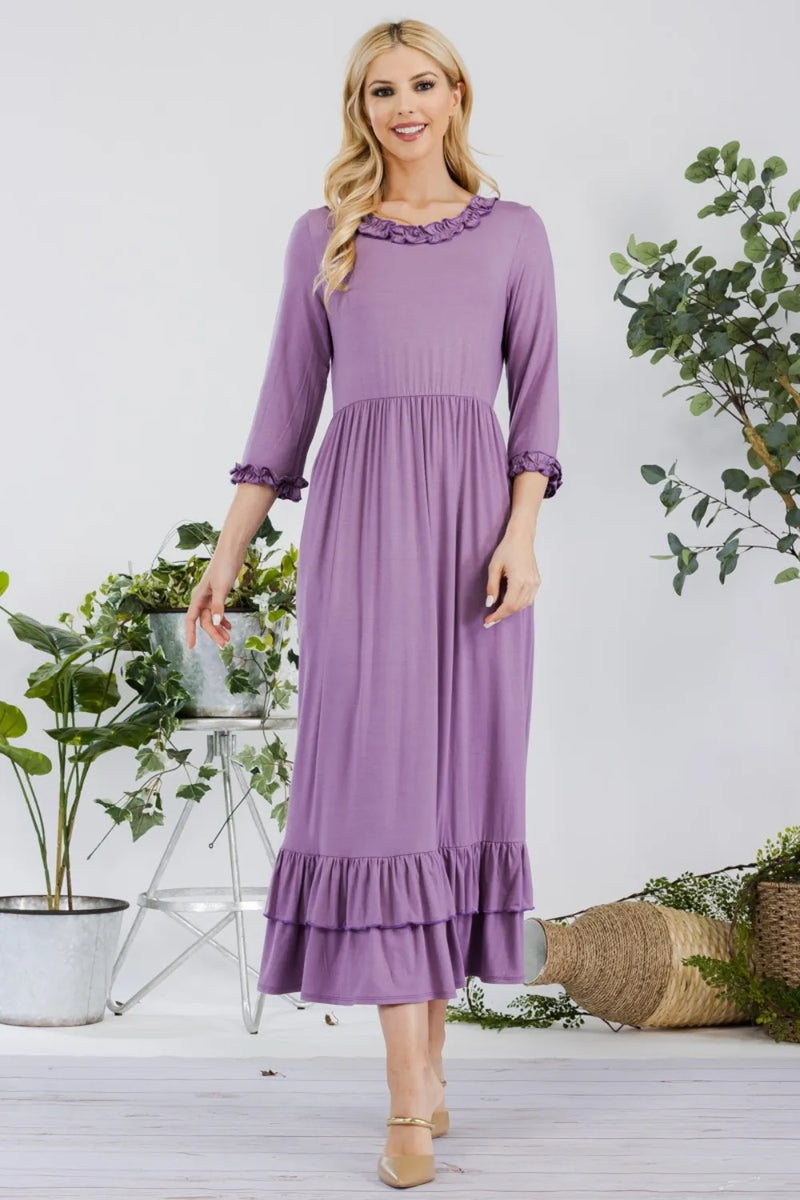 Celeste Full Size Layered Ruffle Hem Dress with Pockets - Brittney MADE