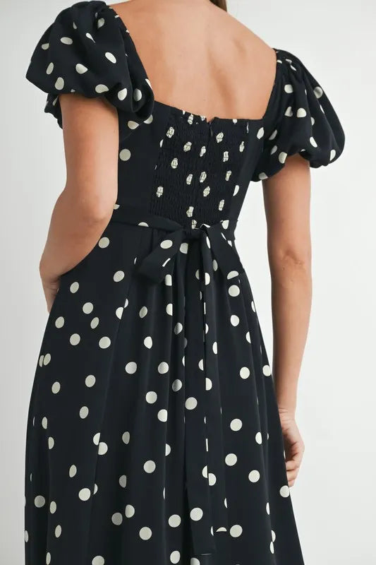 MABLE Polka Dot Puff Sleeve Midi Dress - Brittney MADE