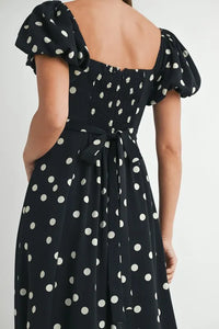 MABLE Polka Dot Puff Sleeve Midi Dress - Brittney MADE