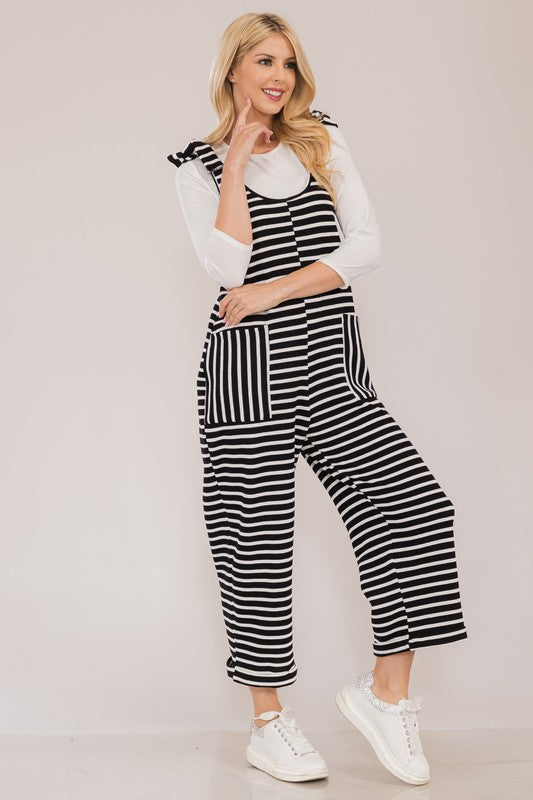 Celeste Full Size Striped Scoop Neck Overalls with Pockets - Brittney MADE