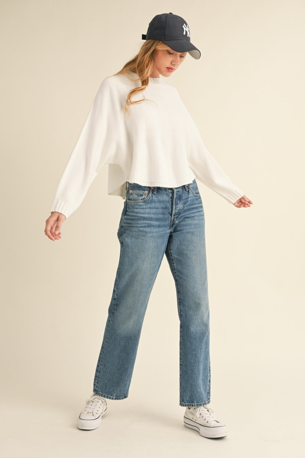 Mable Round Neck Dolman Sleeve Cropped Sweater - Brittney MADE