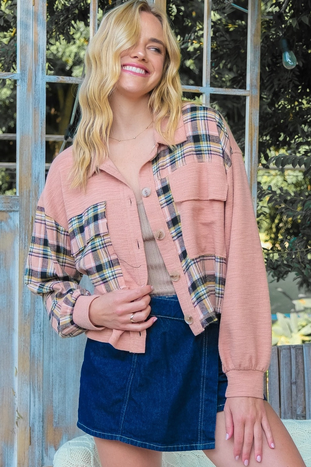 Hailey & Co Plaid Mixed Cropped Jacket - Brittney MADE
