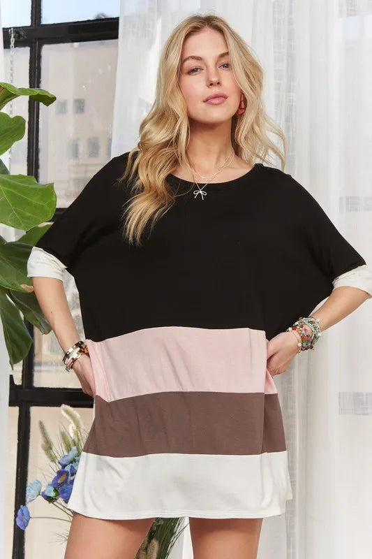 ADORA Color Block Round Neck Half Sleeve T-Shirt - Brittney MADE