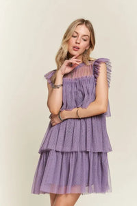 ADORA Layered Ruffled Cap Sleeve Mesh Dress - Brittney MADE