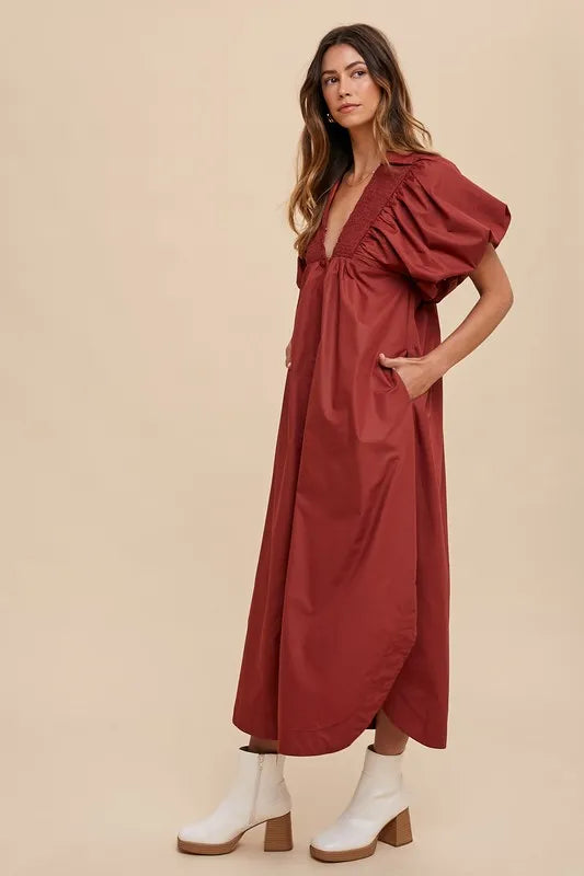 Annie Wear Smocked Puff Sleeve Midi Dress - Brittney MADE