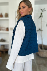 Double Take Full Size Pocketed Texture Snap Down Vest Coat - Brittney MADE