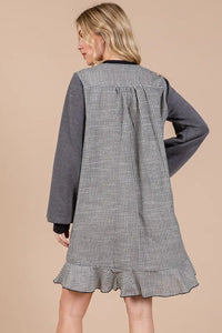 Ces Femme Striped Patchwork Round Neck Terry Sweatshirt Dress - Brittney MADE