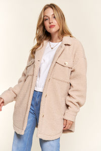 And The Why Teddy Sherpa Button Down Curved Hem Shacket - Brittney MADE