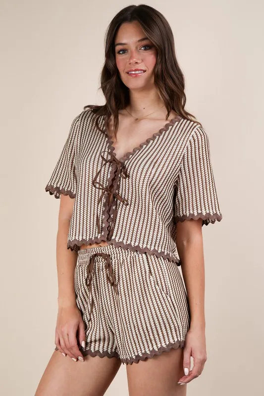 VERY J Wave Trim Detail Knit Top & Shorts Set - Brittney MADE