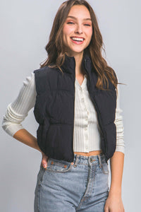 Love Tree Zip Up Turtleneck Cropped Vest Coat - Brittney MADE
