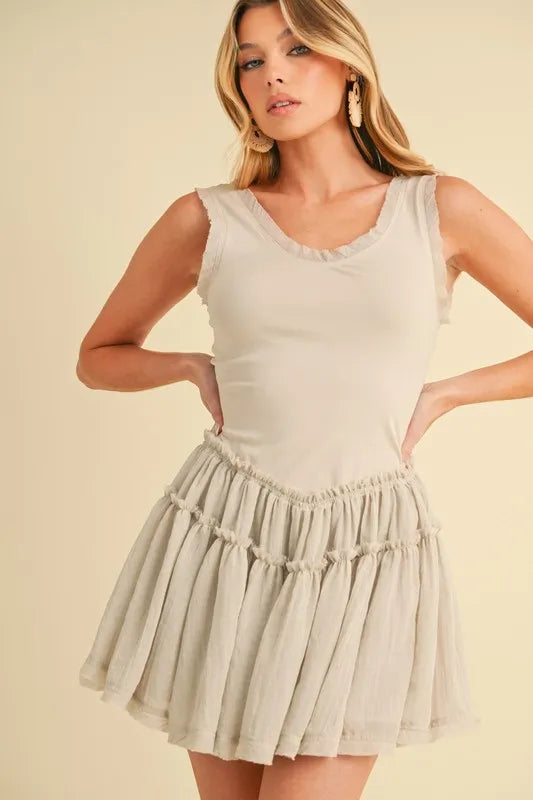 Aemi+Co Frill Sleeveless Drop Waist Mini Dress - Brittney MADE