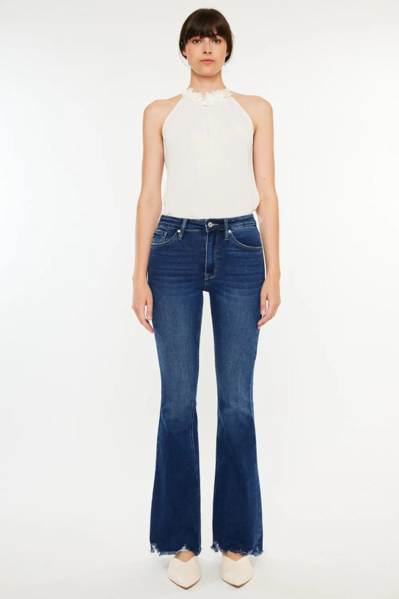 Kancan Cat's Whiskers Raw Hem Flare Jeans - Brittney MADE