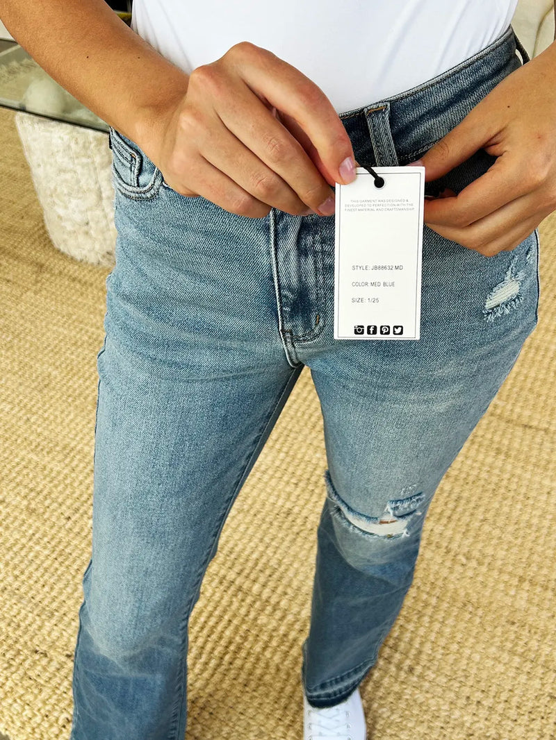 Judy Blue Full Size Mid Rise Destroyed Hem Distressed Jeans - Brittney MADE