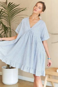 ADORA Ruffled Hem Striped V-Neck Babydoll Dress - Brittney MADE