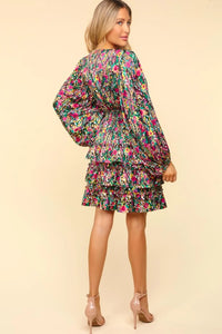 Haptics V-Neck Satin Floral Layered Dress - Brittney MADE