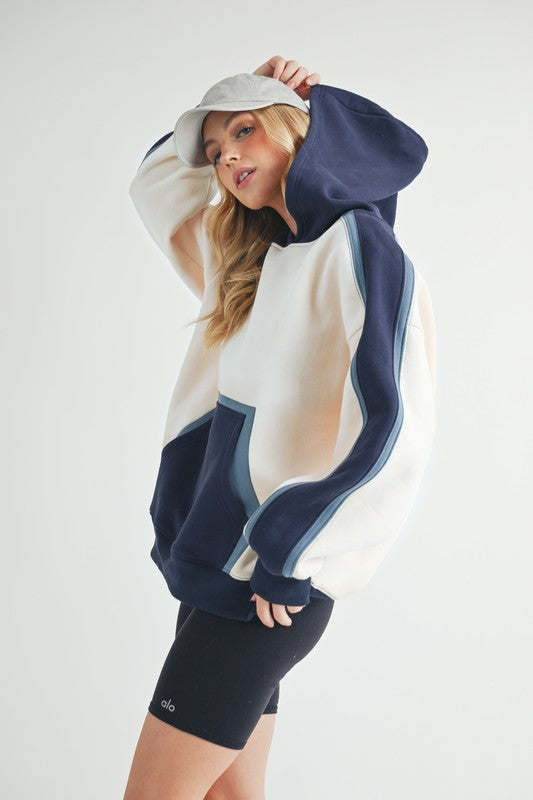 Aemi + Co Color Block Kangaroo Pocketed Hoodie - Brittney MADE