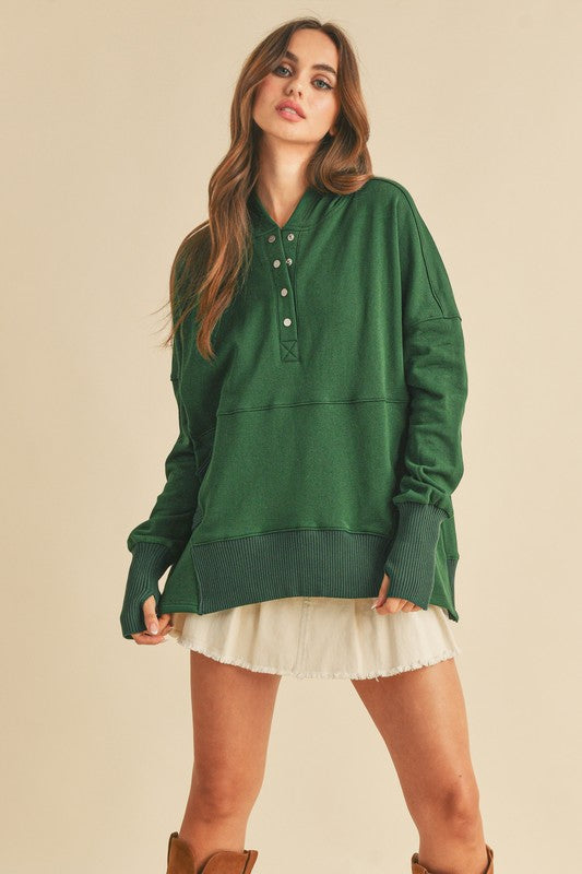 Aemi + Co Half Snap Dropped Shoulder Hoodie - Brittney MADE