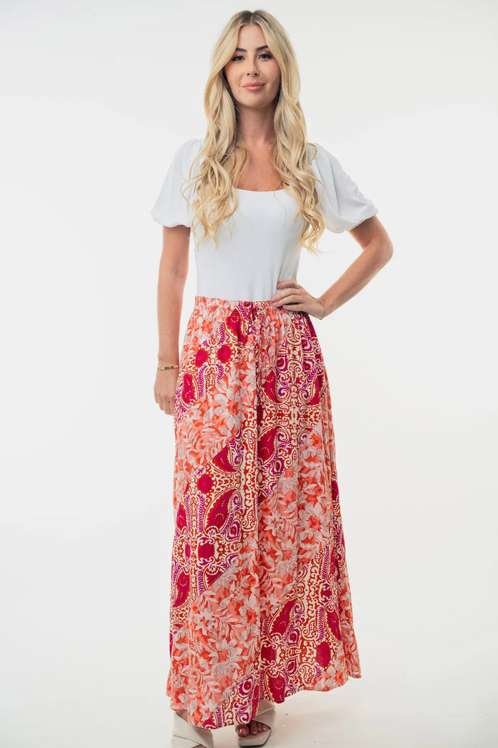 White Birch Full Size High Waisted Floral Woven Skirt - Brittney MADE