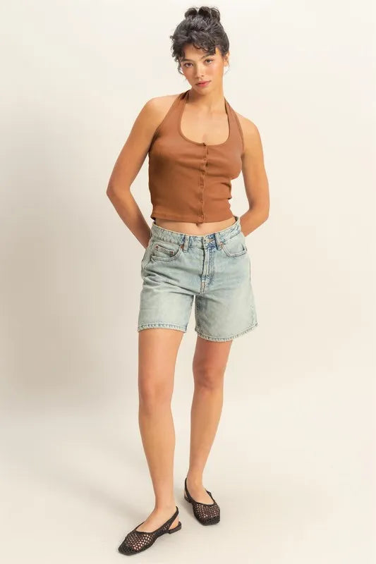 HYFVE Halter Neck Buttoned Washed Top - Brittney MADE