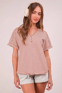 VERY J Striped V-Neck Short Sleeve T-Shirt - Brittney MADE