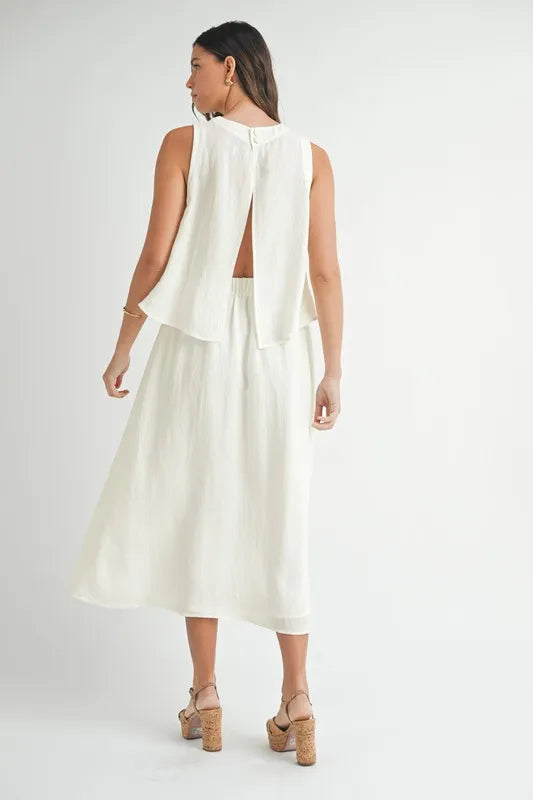 MABLE Wrinkled Round Neck Swing Top and Skirt Set - Brittney MADE