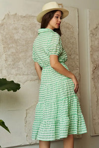 Davi & Dani Checkered Puff Sleeve Tiered Shirt Dress - Brittney MADE