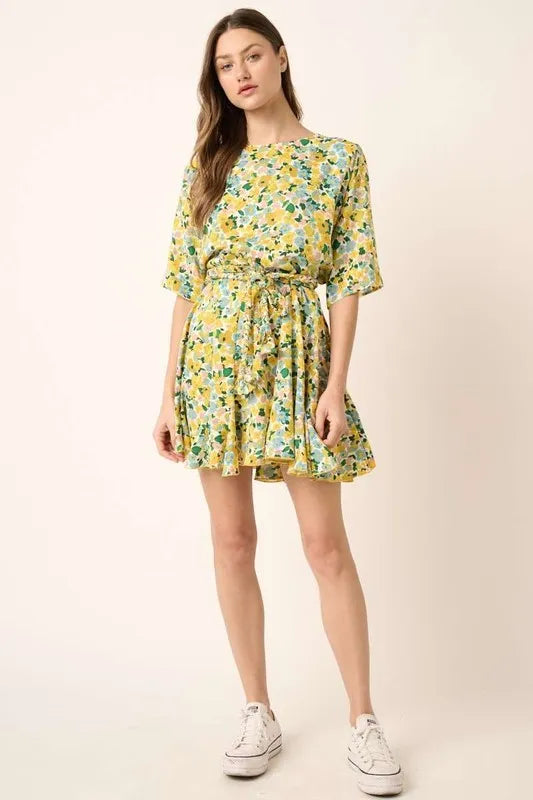 Mittoshop Floral Tie Waist Half Sleeve Mini Dress - Brittney MADE
