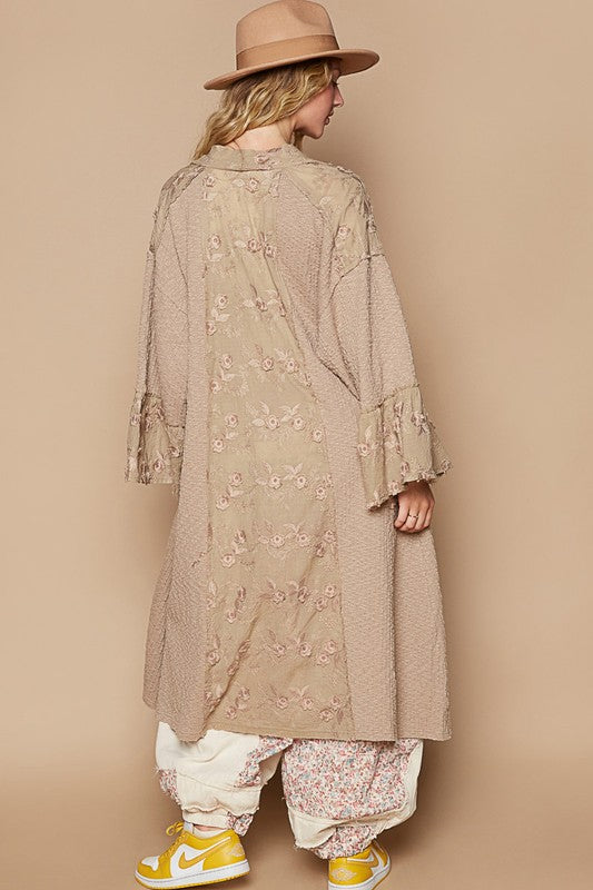 POL Flower Lace Trim Open Front Longline Cardigan - Brittney MADE