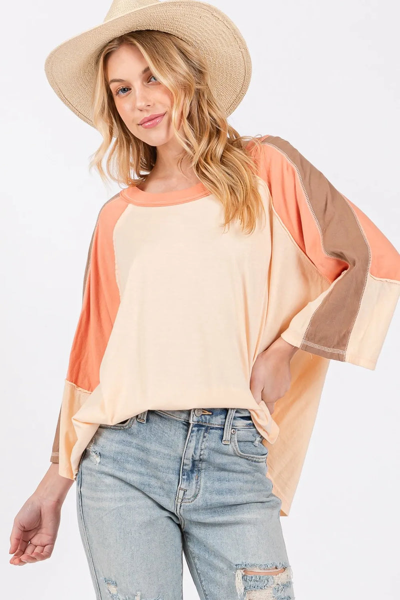 SAGE + FIG Color Block Curved Hem T-Shirt - Brittney MADE