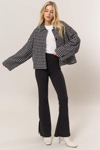 HYFVE Tweed Plaid Button Up Collared Neck Jacket - Brittney MADE