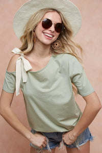 BiBi Tied Ribbon One Shoulder Short Sleeve T-Shirt - Brittney MADE