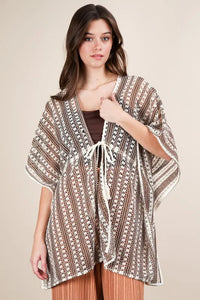 VERY J Striped Poncho Boho Cardigan - Brittney MADE