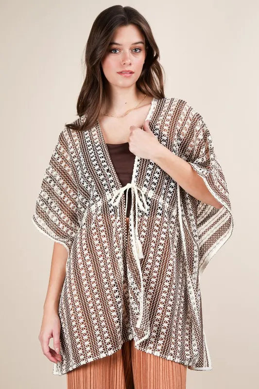 VERY J Striped Poncho Boho Cardigan - Brittney MADE