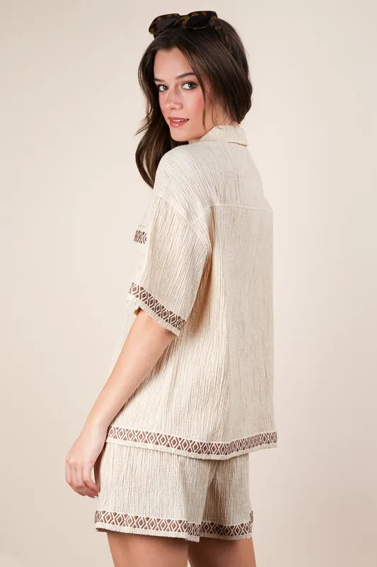 VERY J Crinkled Woven Shirt Top & Shorts Set - Brittney MADE