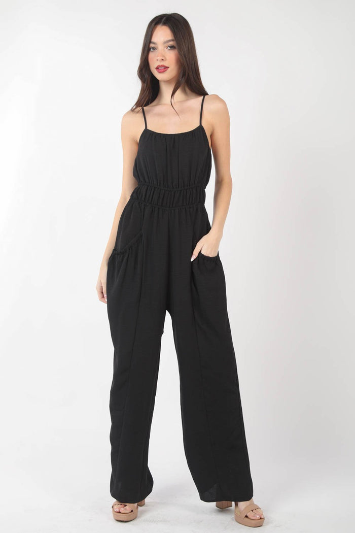 VERY J Pintuck Detail Woven Sleeveless Jumpsuit - Brittney MADE