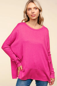 Haptics Dolman Long Sleeve Oversized Knit Top with Pockets - Brittney MADE
