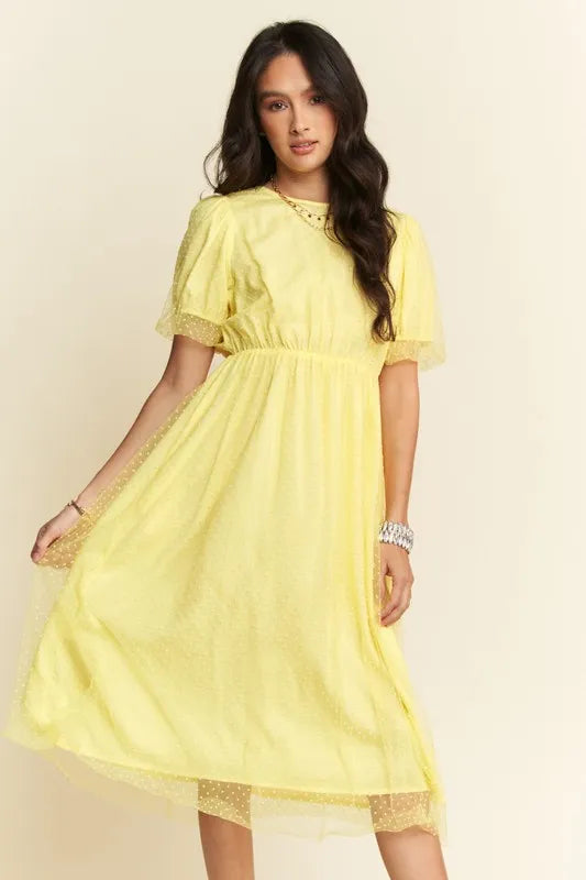 Davi & Dani Mesh Puff Short Sleeve Midi Dress - Brittney MADE