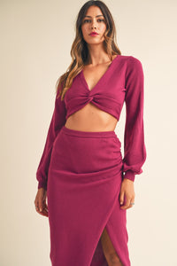 MABLE Front Twisted Knit Top and Midi Skirt Set - Brittney MADE