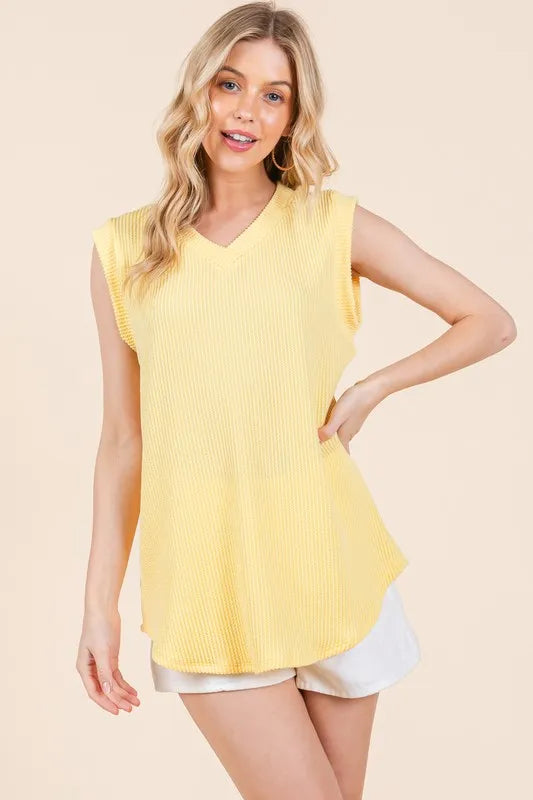 BOMBOM Rib Knit V-Neck Tank - Brittney MADE