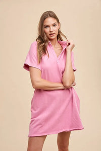 Annie Wear Mineral Washed Johnny Collar Short Sleeve Dress - Brittney MADE