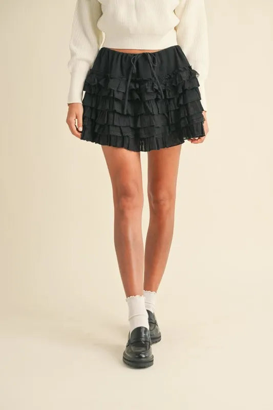 MABLE Ruffle Detailed Cotton Gauze Tiered Mini Skirt - Brittney MADE