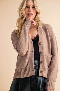 Aemi + Co Ribbed Hem Button Down V-Neck Cardigan - Brittney MADE