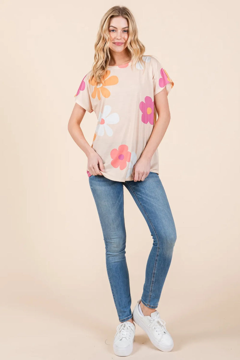 BOMBOM Floral Short Sleeve T-Shirt - Brittney MADE