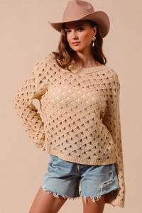 SO ME Geometric Pattern Open Knit Lightweight Sweater - Brittney MADE