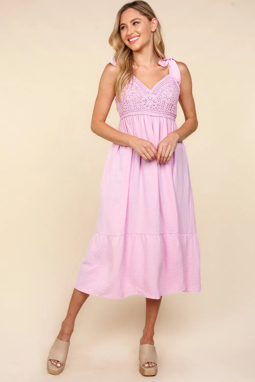 Haptics Crochet Lace Ruffle Hem Cami Midi Dress - Brittney MADE