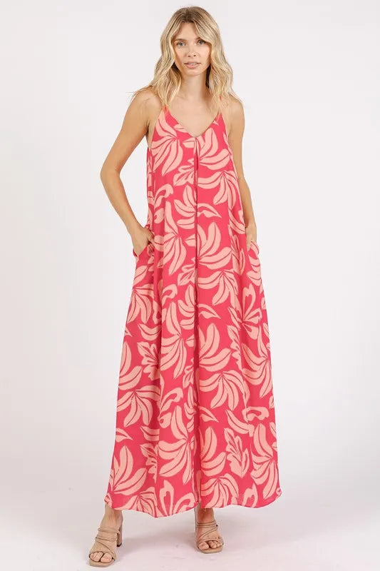 Mittoshop Printed V-Neck Maxi Cami Dress with Pockets - Brittney MADE