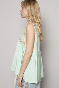 POL Lace Detail Frill Floral V-Neck Sleeveless Top - Brittney MADE